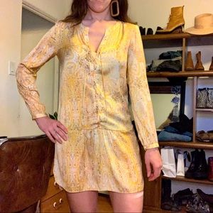 Zara Yellow Long-sleeve Paisley Satin Tunic Dress